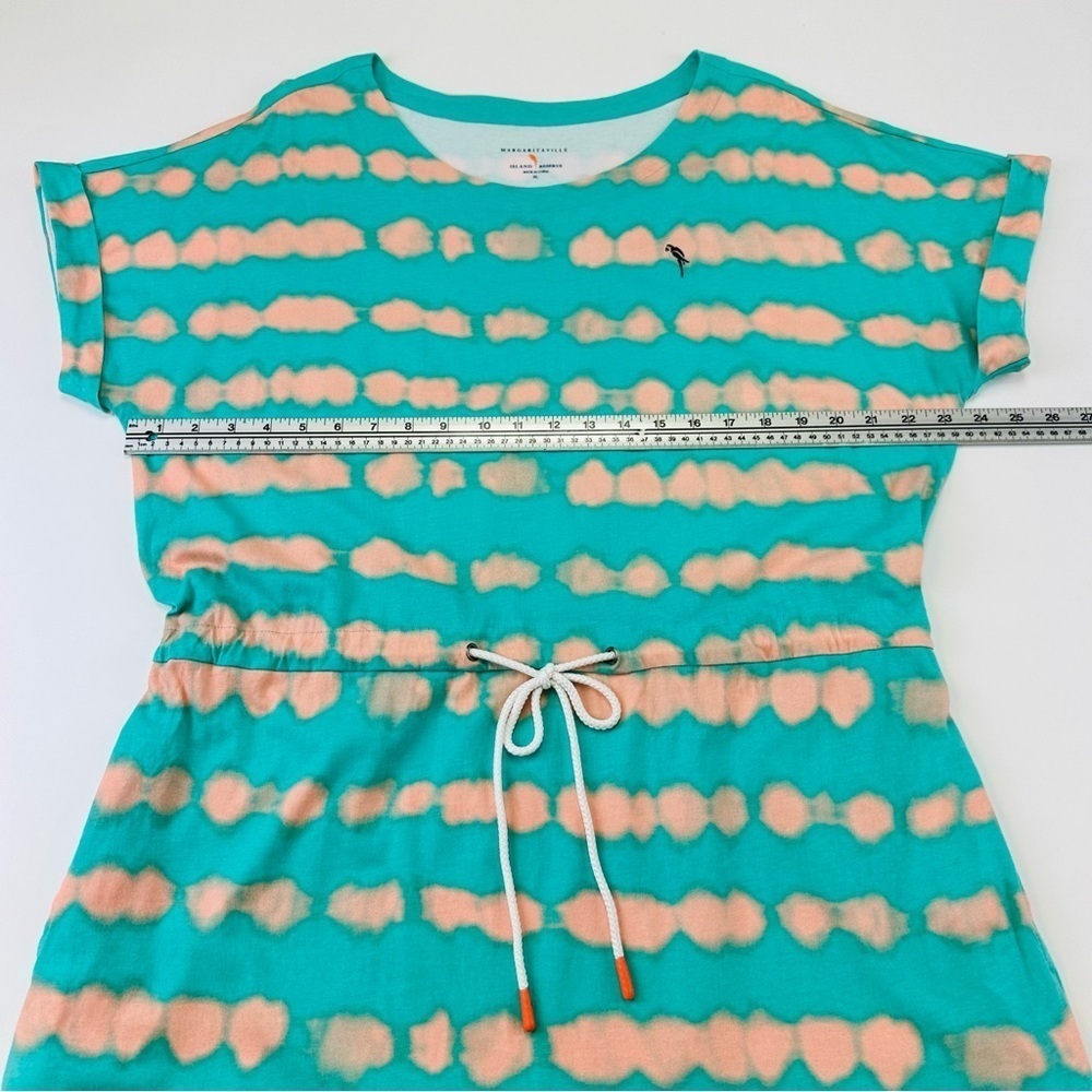 Beachy jersey cotton Dress Turquoise peach drawstring waist XL pockets Casual - Picture 12 of 15
